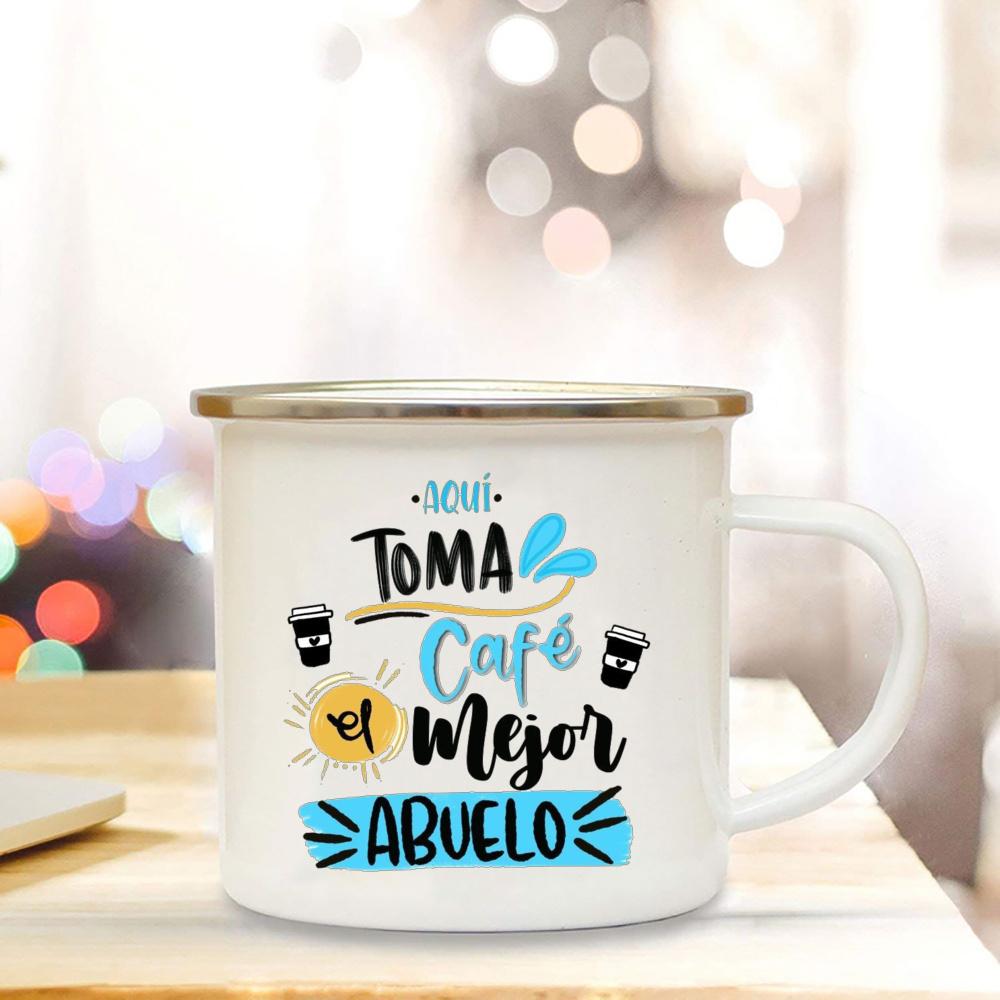 Best Grandfather & Grandmother In The World French Print Enamel Mugs Drink Milk Coffee Cup Camping Mug Gift for Abuelo & Abuela
