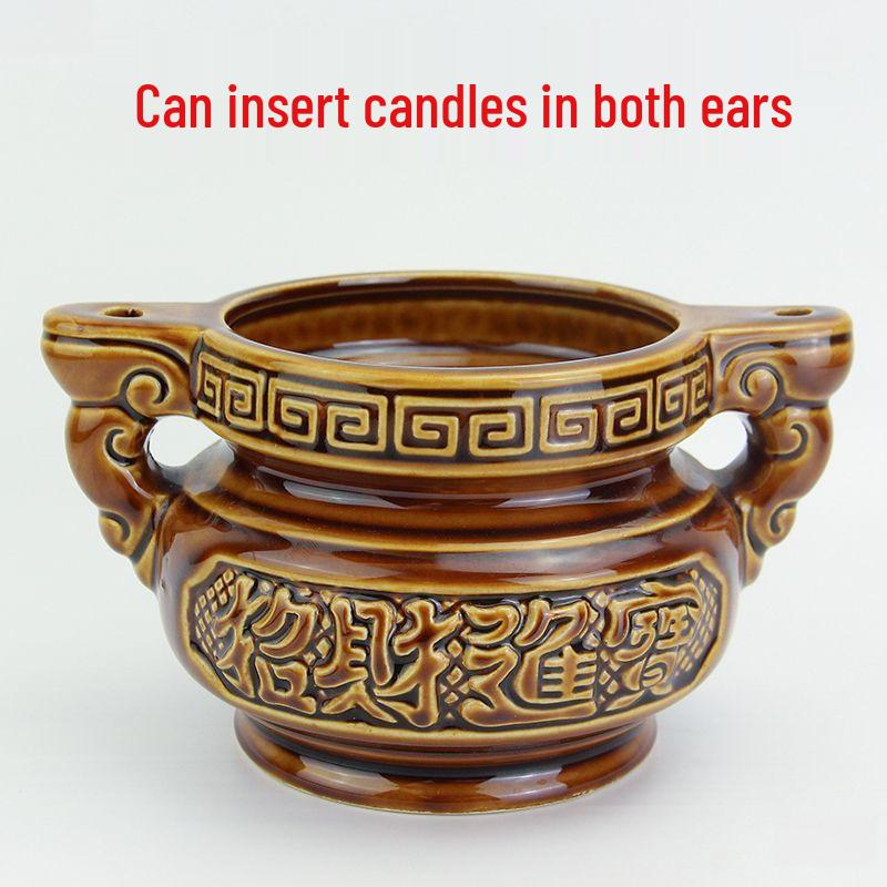 Copper Alloy Incense and Candle Holder - Handmade Ceramic Base for Home Use