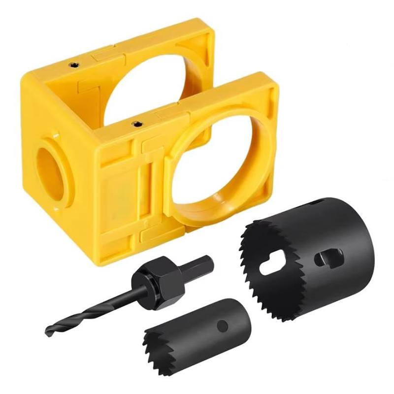 

New Adjustable Door Lock Installation Kit Plastic Guide Template With Carbon Steel Door Lock Hole Saw For 35-43mm Door Thick жовтий