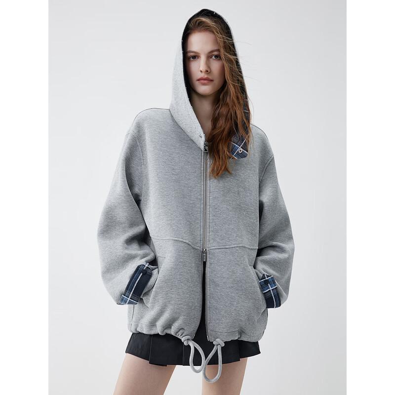 ELLE Women s Plaid Patchwork Hooded Sweatshirt S