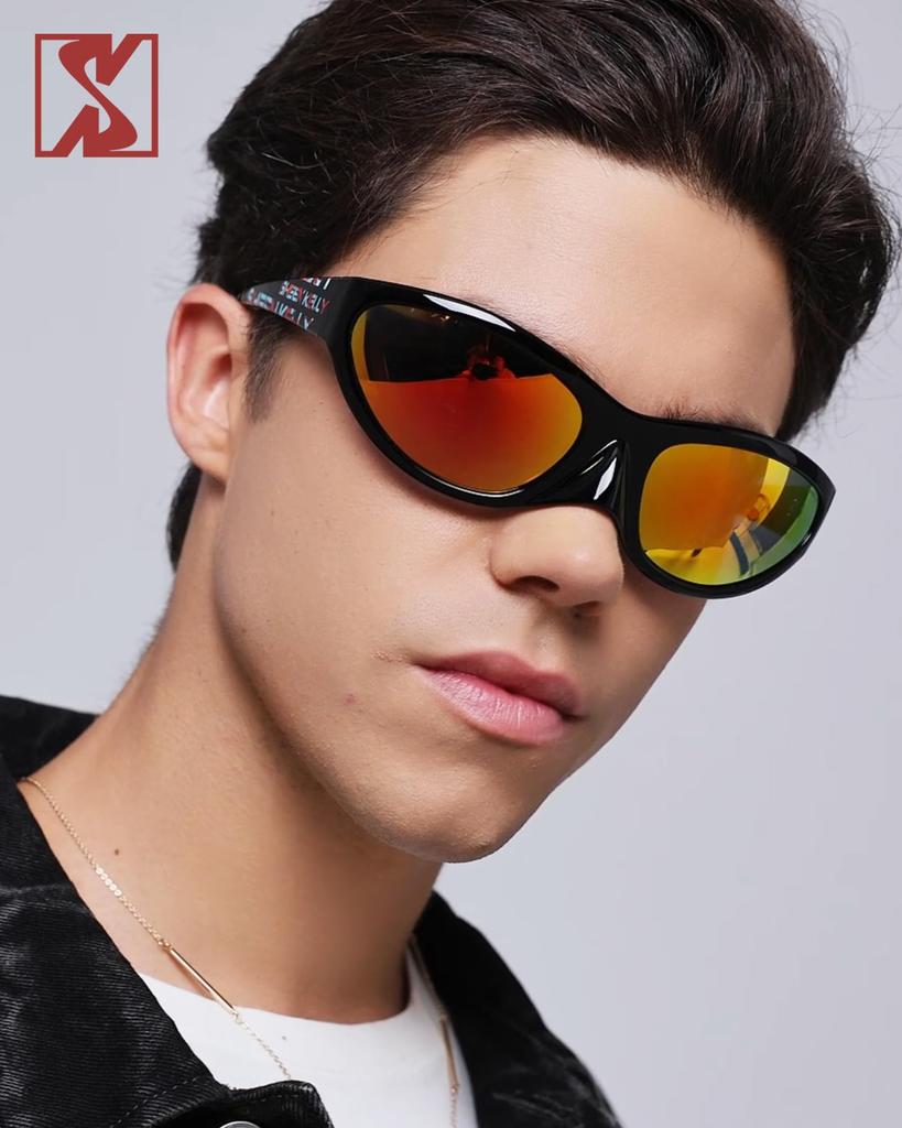 Polarized TR90 Sport Sunglasses for Men and Women Trendy Oval Mirror Cycling Futuristic Eyewear [SHEEN KELLY] Wrap-Around -