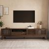 TV Lowboard TV Cabinet Multimedia Cabinet with 3 Doors, Drawer and Open Compartments, Grooved Front, MDF, Modern TV Furniture for Living Room
