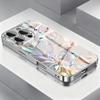 Laser Metal Flower Tempered Glass Electroplat Phone Case For iPhone 17 Pro Max 14 15 16 Plus 11 12 13 Pro MAX 16E 17Air Cover