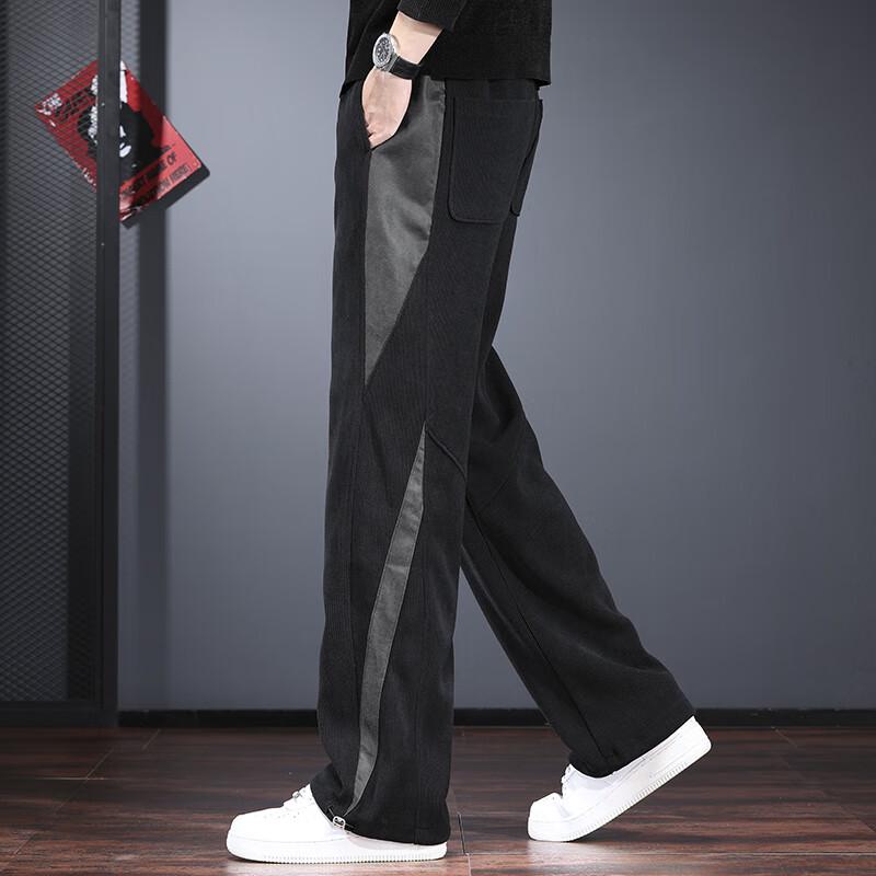 Jieleinuo Men's Splicing Design Loose Straight-Leg Casual Pants
