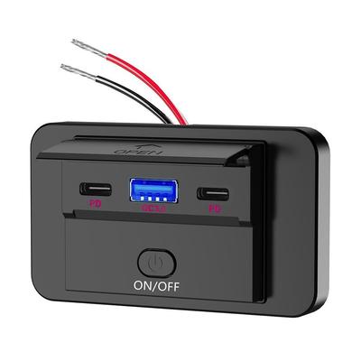 Fast Charging USB Power Panel For Motorcycle Car Truck ATV QC3.0 PD3.0 With Switch Dual PD Type C + QC3.0 Ports Quick Charger
