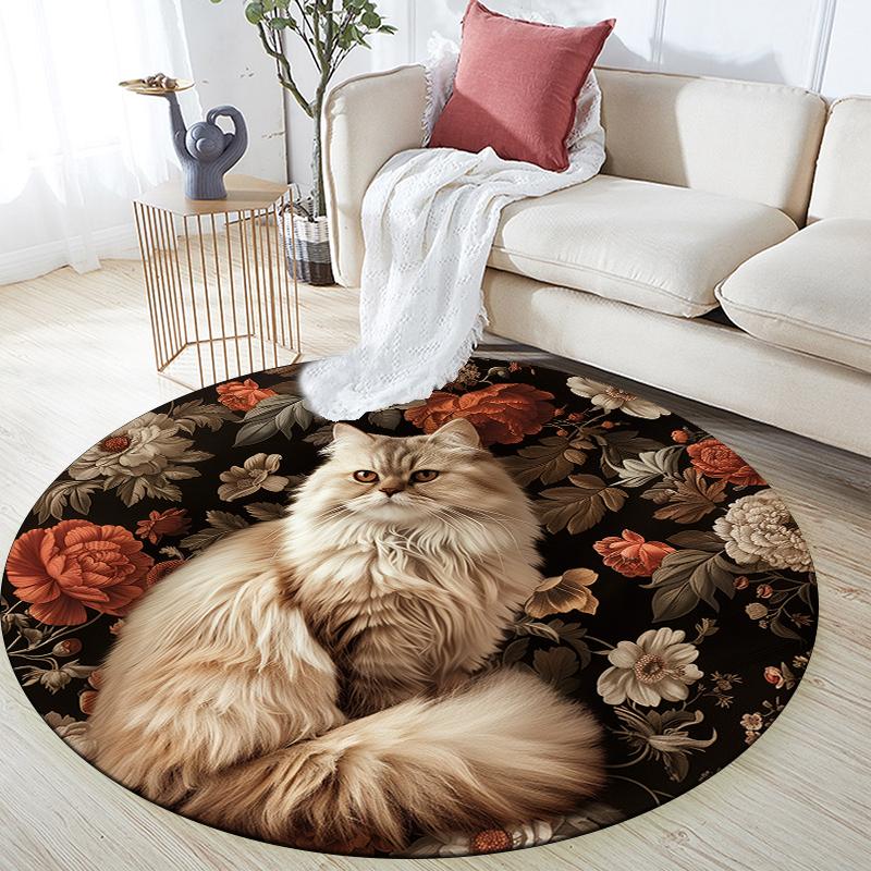 Vintage Cat pattern round rug,Carpet Rug for Living Room Bedroom Sofa Playroom Decor,Non-slip Floor Mat,Holiday Gifts and Birthday Gifts.