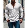 Top casual da uomo a maniche lunghe, tinta unita, vestibilità slim, con bottoni e scollo a V