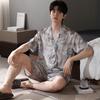 Ice silk pajamas men's summer 1011 new short-sleeved black high-end simulation silk summer loungewear set