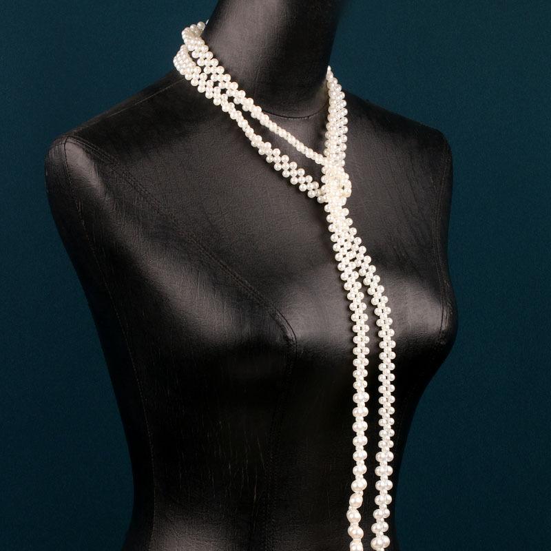 New Original Faux Pearl Long Necklace Women Elegant Dress Sweater Chain Multi Wear Design Creative Tie Shape Fashion Jewelry