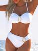 1011 New European and American Style Tube Top Bikini High Waist Belly Metal Ring Split Swimsuit Women's Popular Swimsuit
