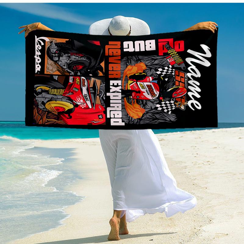 Asciugamano da Spiaggia Ultra-Morbido Personalizzato con Tema Motociclistico, Ideale per Piscina - Campeggio, Immersioni - Essenziale Perfetto per Viaggio, Asciugamano da Spiaggia Vivace.