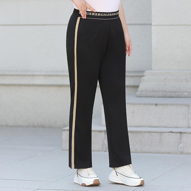 Sportovní kalhoty s širokými nohavicemi na jaro a léto Volné s vysokým pasem Zavinovací kalhoty velkých velikostí pro zeštíhlení Ležérní kalhoty s rovnými nohavicemi