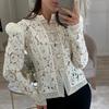 Elegant Lace Shirts Tops Female Hollow Out Commute Vintage See-Through Blouses Single Breasted Shrug Shirts New