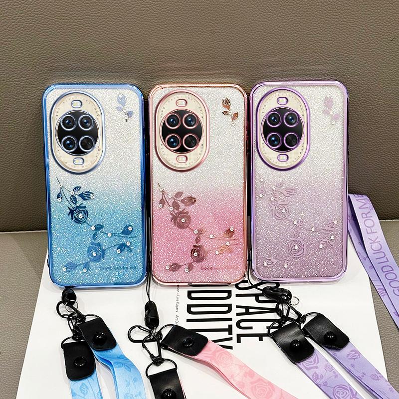 KADEM For Huawei Nova 14 Ultra 5G Case Flower Pattern TPU Gradient Phone Cover with Lanyards
