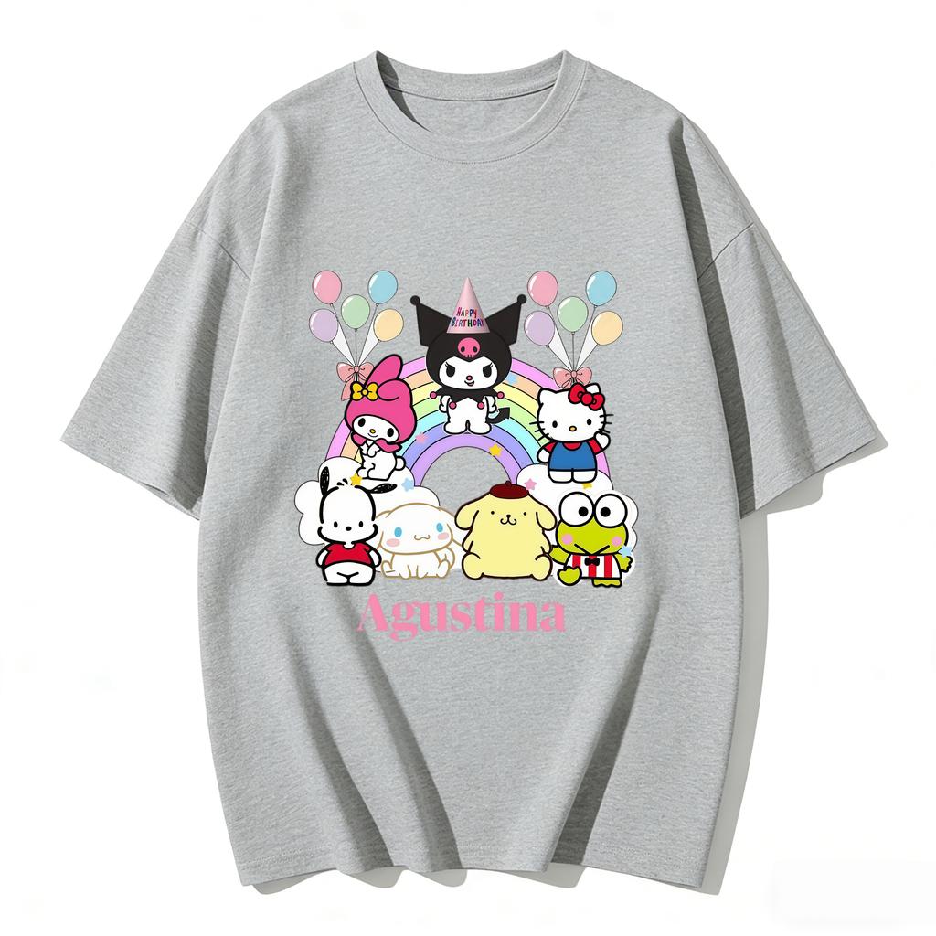 2026 New Sanrio Characters Birthday Cartoon Print Tshirt Family Matching Outfits Casual Short Sleeve Tee for Women Unisex Kids Tee