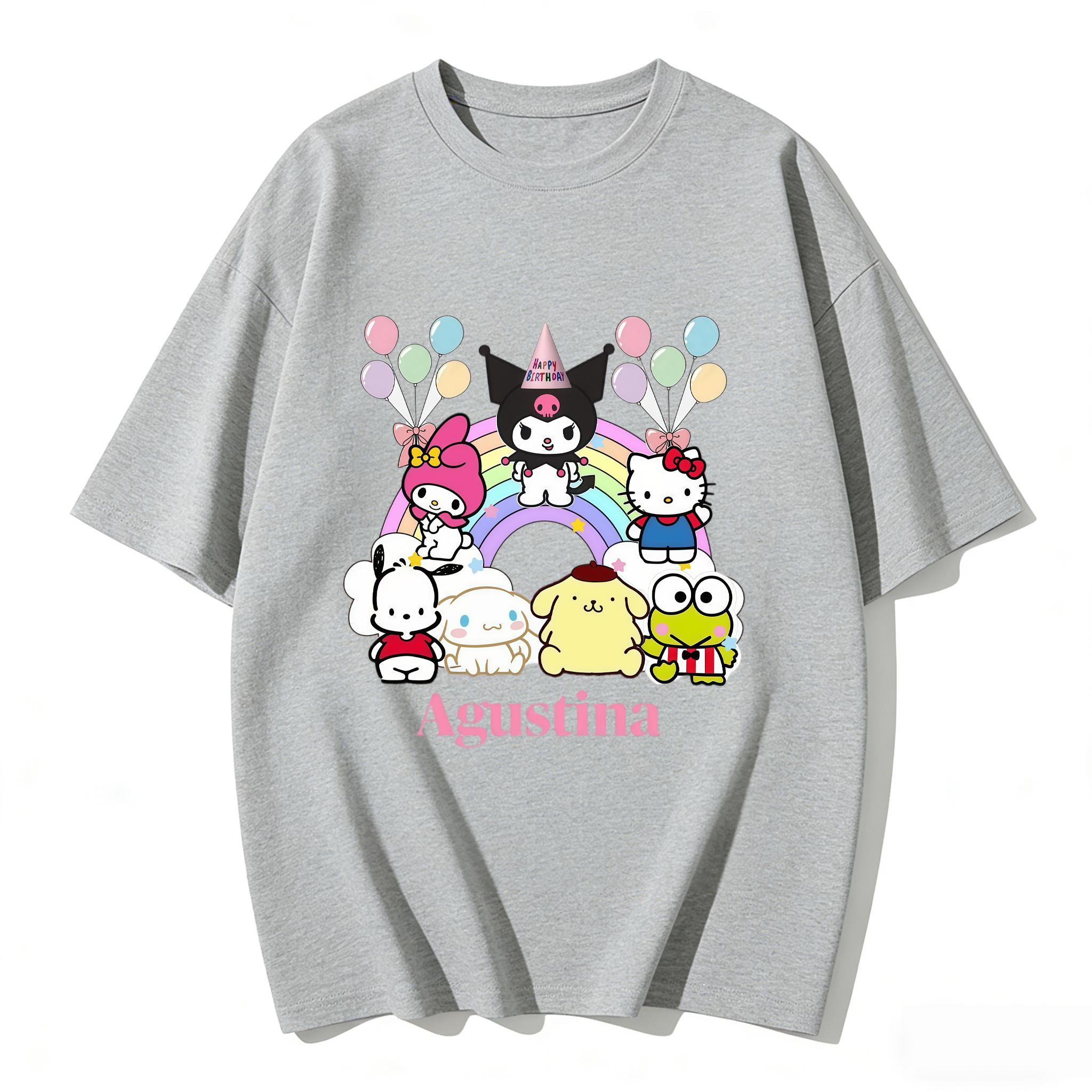 

2026 Новые персонажи Sanrio День Рождения Мультяшный Принт Футболка Семейные Парные Наряды Повседневная Футболка с Коротким Рукавом для Женщин Унисекс Детская Футболка S