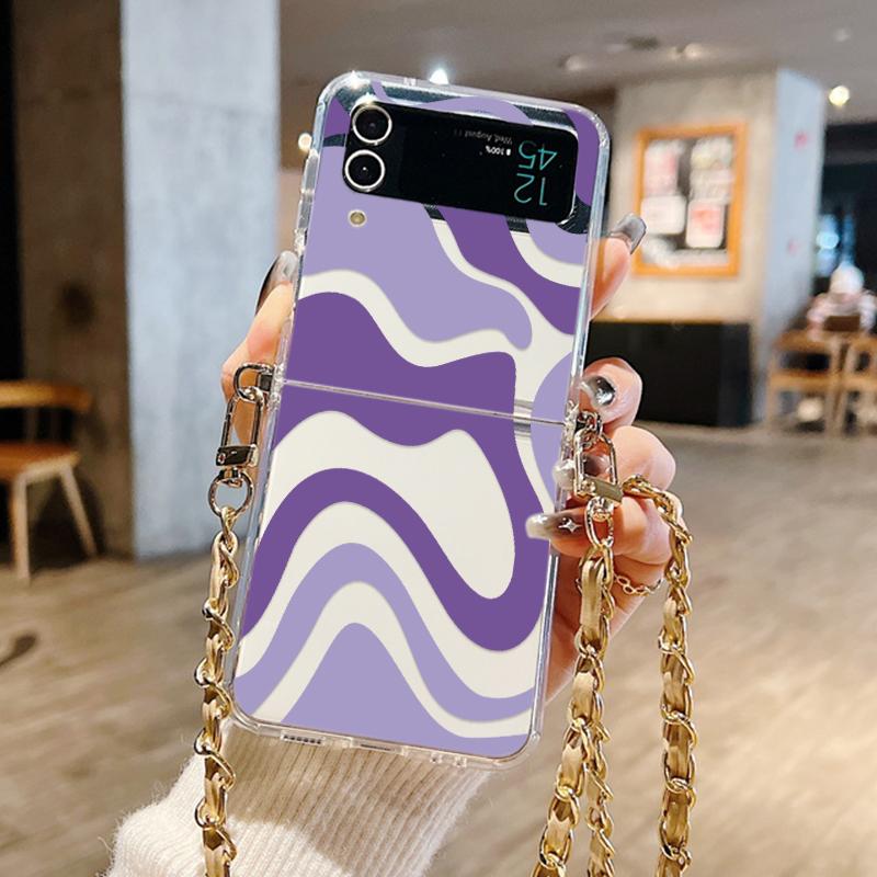 Wave Pattern Crossbody Lanyard Case For Samsung Galaxy Z Flip 7 6 5 4 5G Soft Folding Phone Cover For Galaxy Z Flip7 Flip5 Flip3