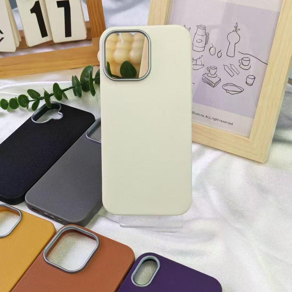 Leather Pattern Photo Frame Is Suitable for Apple 17Promax Mobile Phone Case iPhone15/14/13 Simple 16Promax Trend