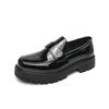 British style black and white color matching leather shoes inner height increase CM young lazy foot cover thick sole height increase round head