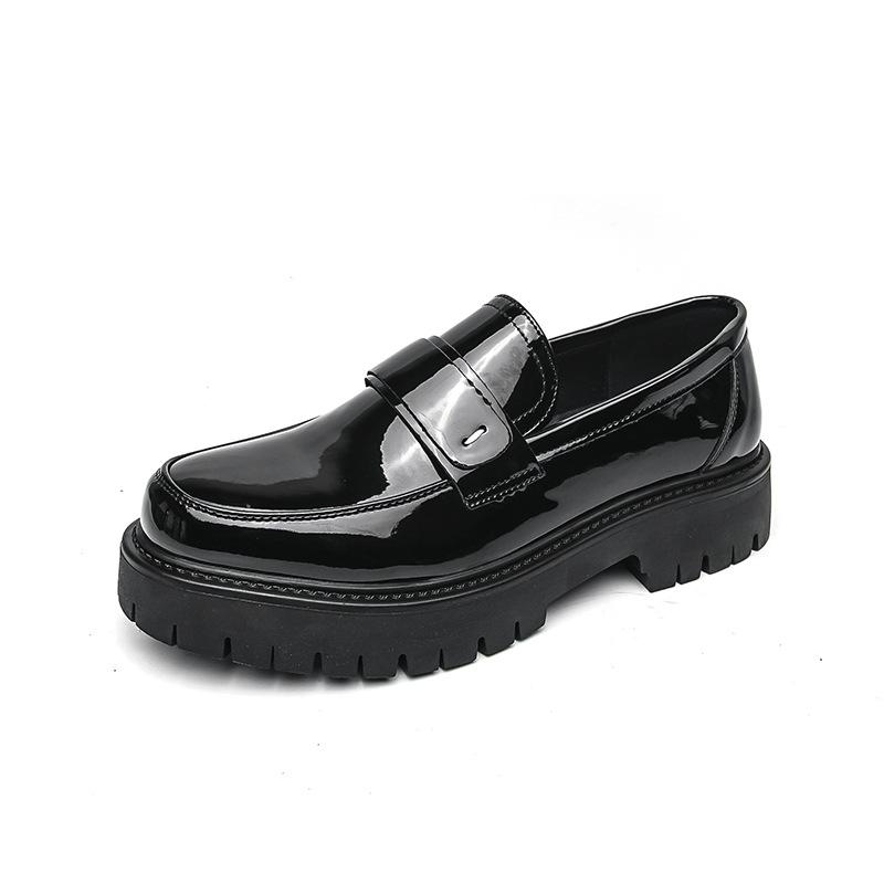 British style black and white color matching leather shoes inner height increase CM young lazy foot cover thick sole height increase round head