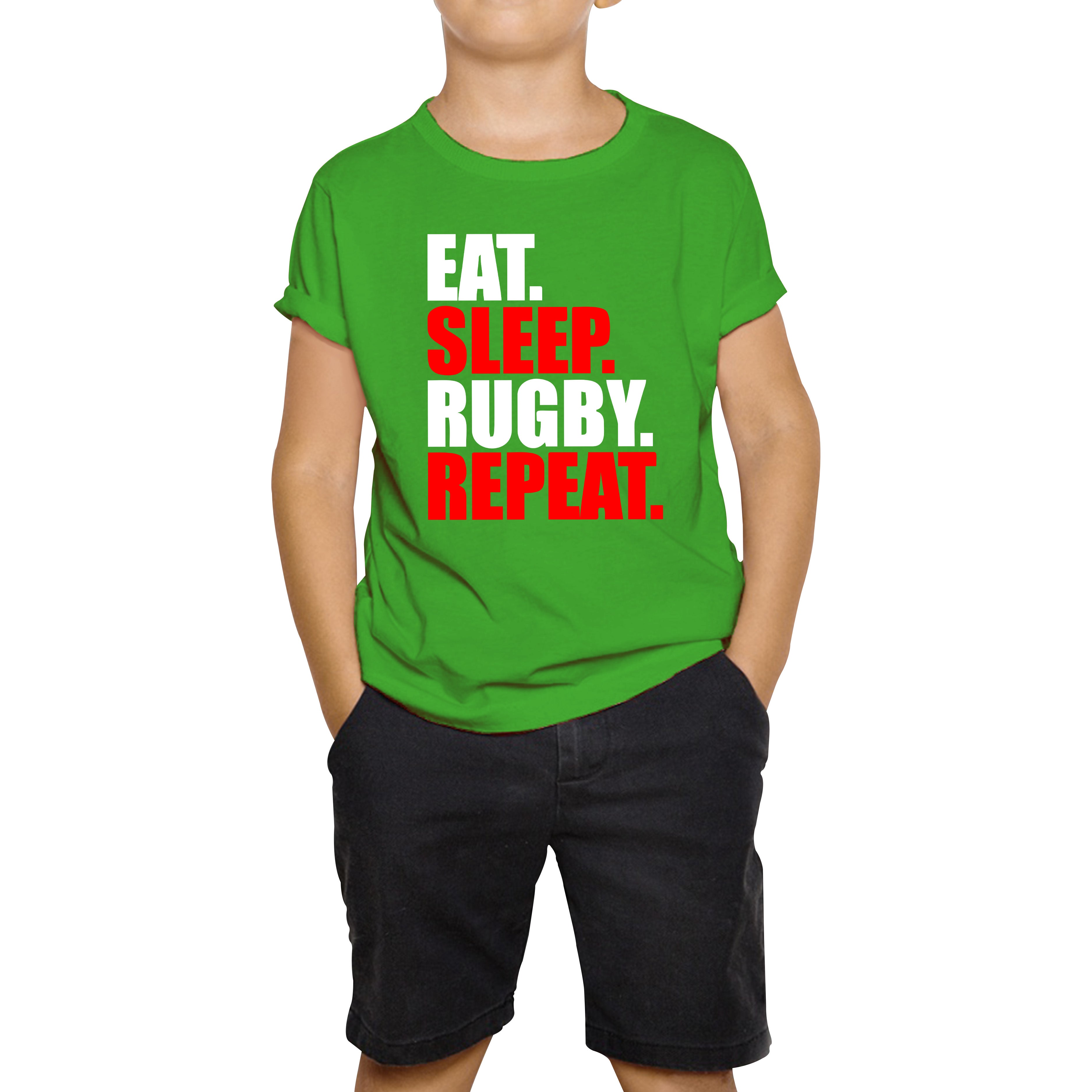 Eat Sleep Rugby Repeat Rugby Cup European Support World Six Nations Championship Kids Tee 100