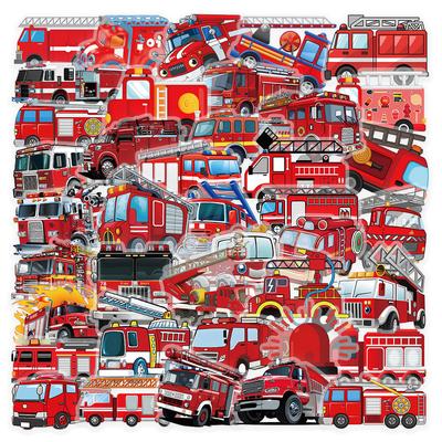 1050Pcs Cartoon Fire Truck Sticker Personalized Transparent Waterproof Graffiti Decal Toy Creative Diy Water Cup Phone Case