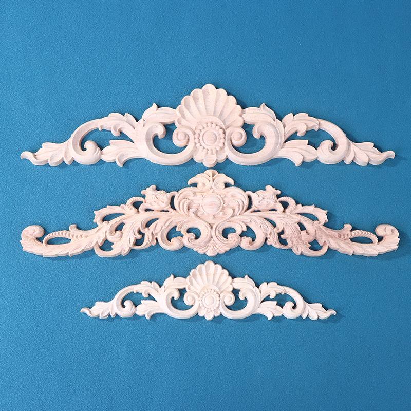 Wooden Figurines Wood Appliques And Onlays Natural Furniture Wall Door Woodcarving Decorative Long Flower Crafts Corner Frame