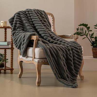 Summer AC Flannel Blanket Thickened Double-sided Plush Striped Texture Solid Color Office Nap Home Bed Sofa Travel Cozy Warm Winter Blanket