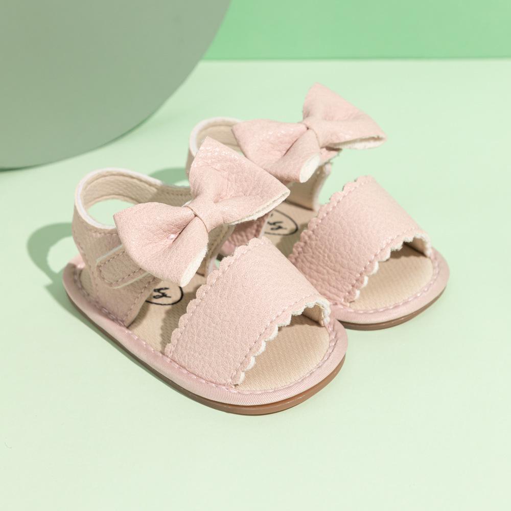 2025 Summer Bow PU Baby Girl Sandals - Korean Style Cute Solid Color Walker Shoes