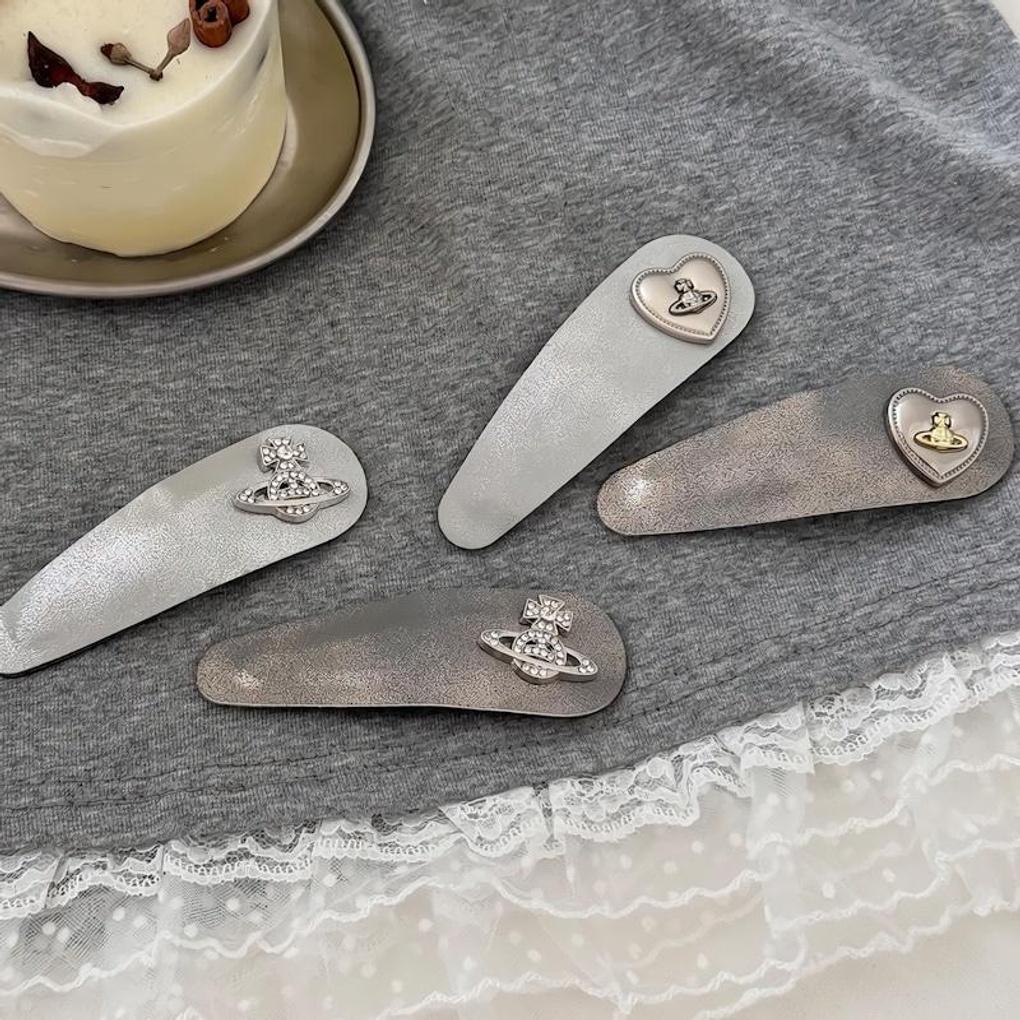 Women's Shiny Heart Crown Planet Clip Pin Hair Clip