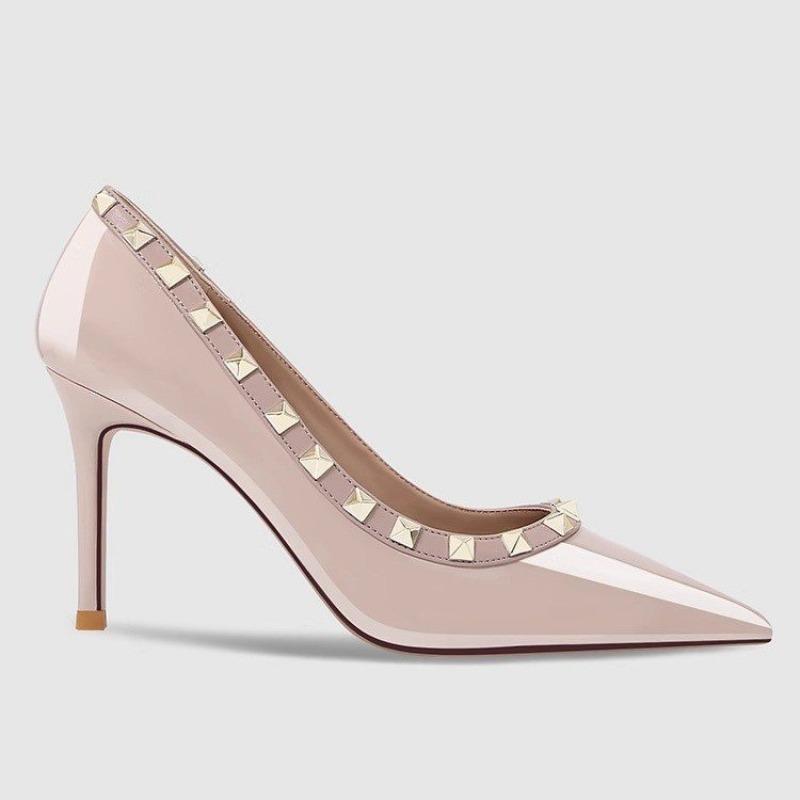 Fashion 2025 New Versatile Patent Leather Studded High Heels Women's Professional Work Single Shoes