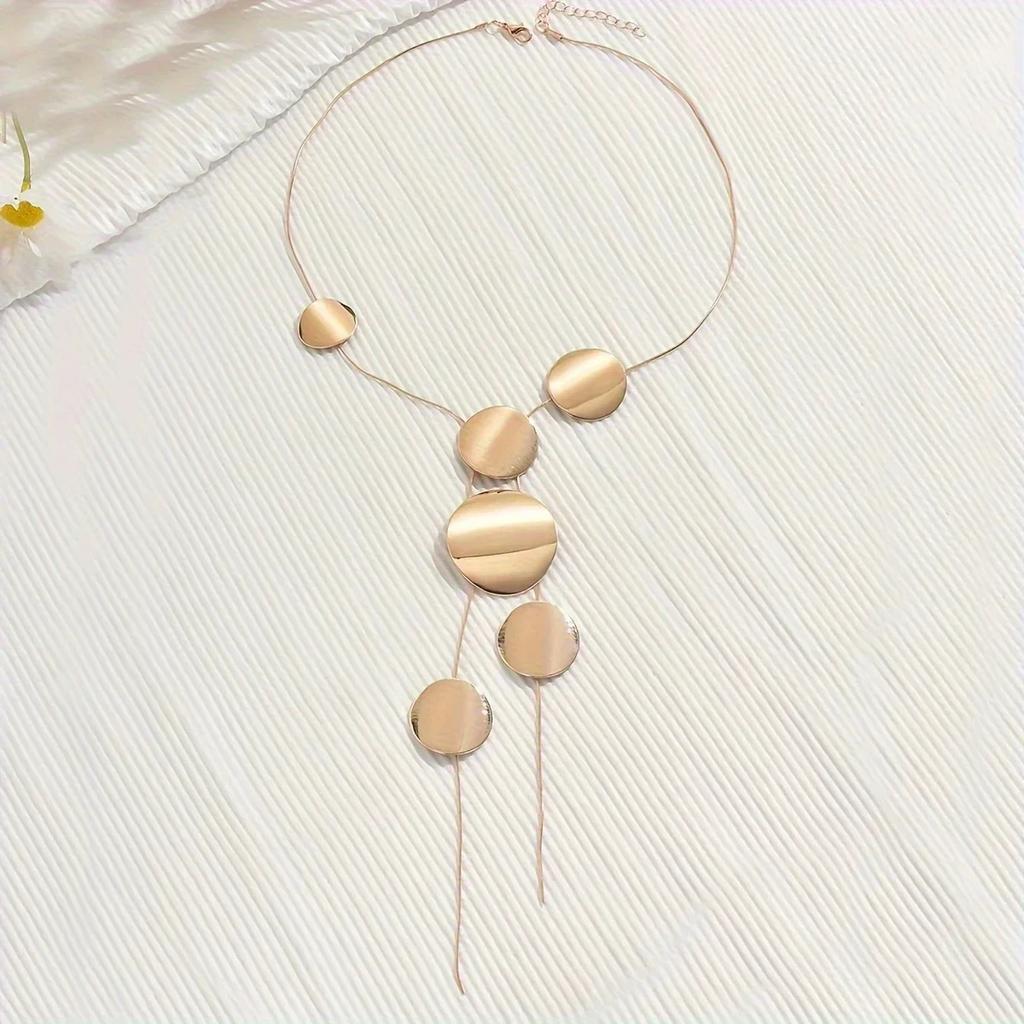 Vintage Gold Color Simple Europe and America Exaggerated Irregular Round Tassel Necklace Women's Party Zircon Gift Accessories