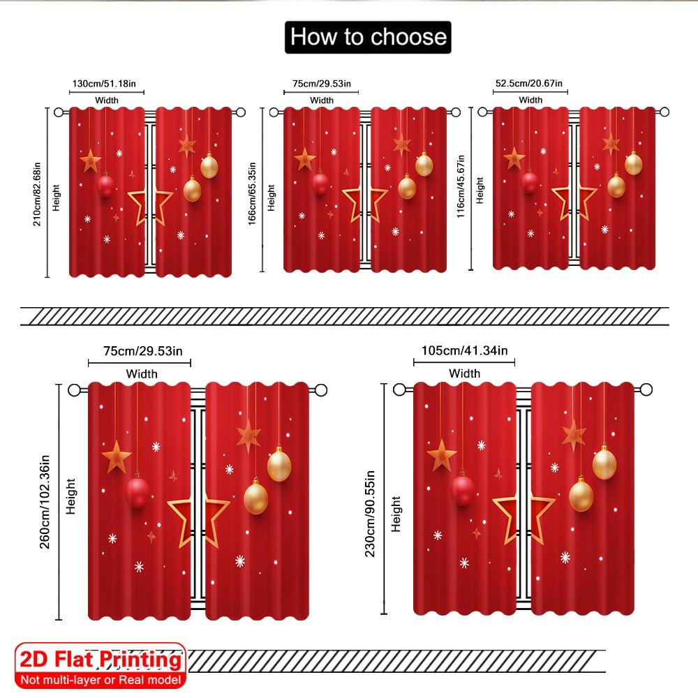 2pcs 2D Flat Printing Merry Christmas Window Curtains Christmas Red Star Snowflakes 100% Polyester Fabric Without Electricity