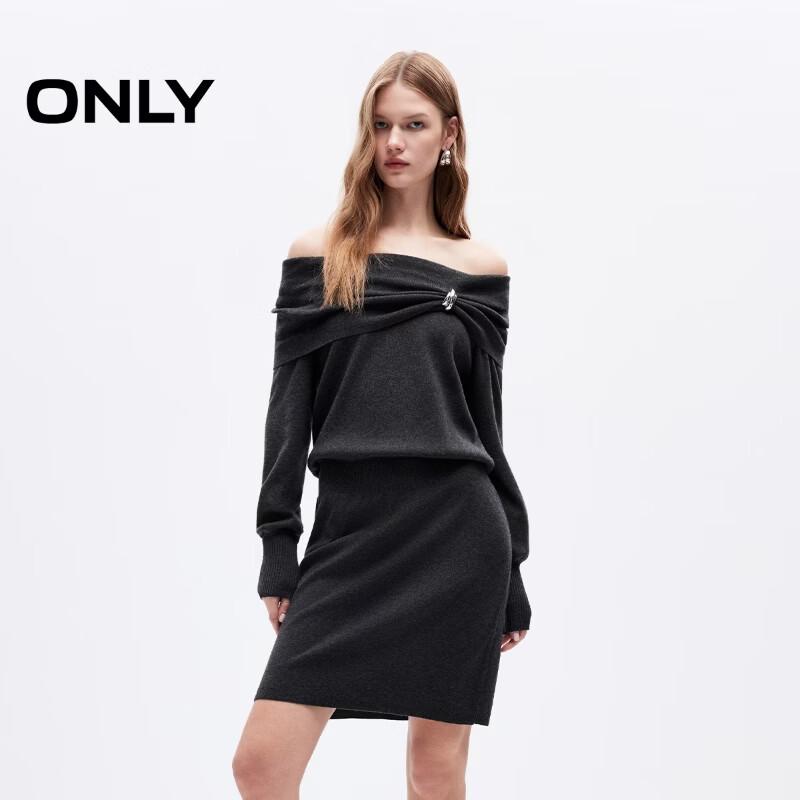 ONLY Women s French Style Wool Blend Off-Shoulder Knit Mini Dress M