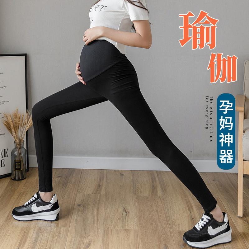 Real Shot Maternity Pants Spring and Autumn Thin Outer Leggings Low Waist Cross Support Yoga Sports Nine-point Pants