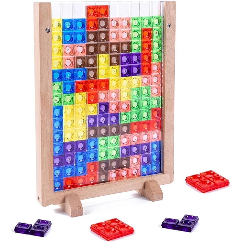 Wooden Tetris Puzzle Toy Game 3D Three-dimensional Wooden Montessori Three-dimensional Puzzle Toy...