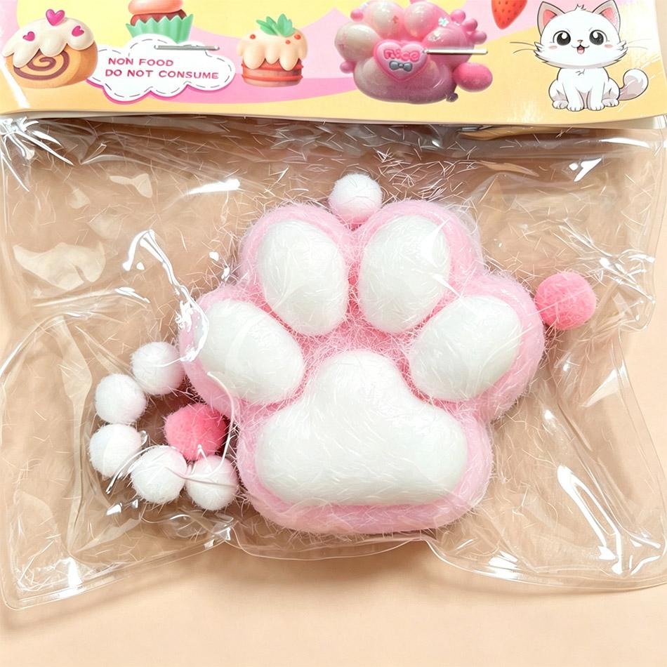 Cute Cat Paw Soft Toy, Squishy Toy with Shiny Confetti Heart Details, Mixed Gentle Colors, Ideal for Easter Egg Basket Fille