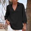 Women Casual Loose Fit Tunic Top V Neck Collared Three Quarter Sleeve Lightweight Blouse for Everyday Wear