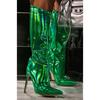 Fashion Street Style Pointed Toe Women Knee-High Boots Mirror Patent Leather Strippers Sexy Runway Party Stiletto High Heel Shoes