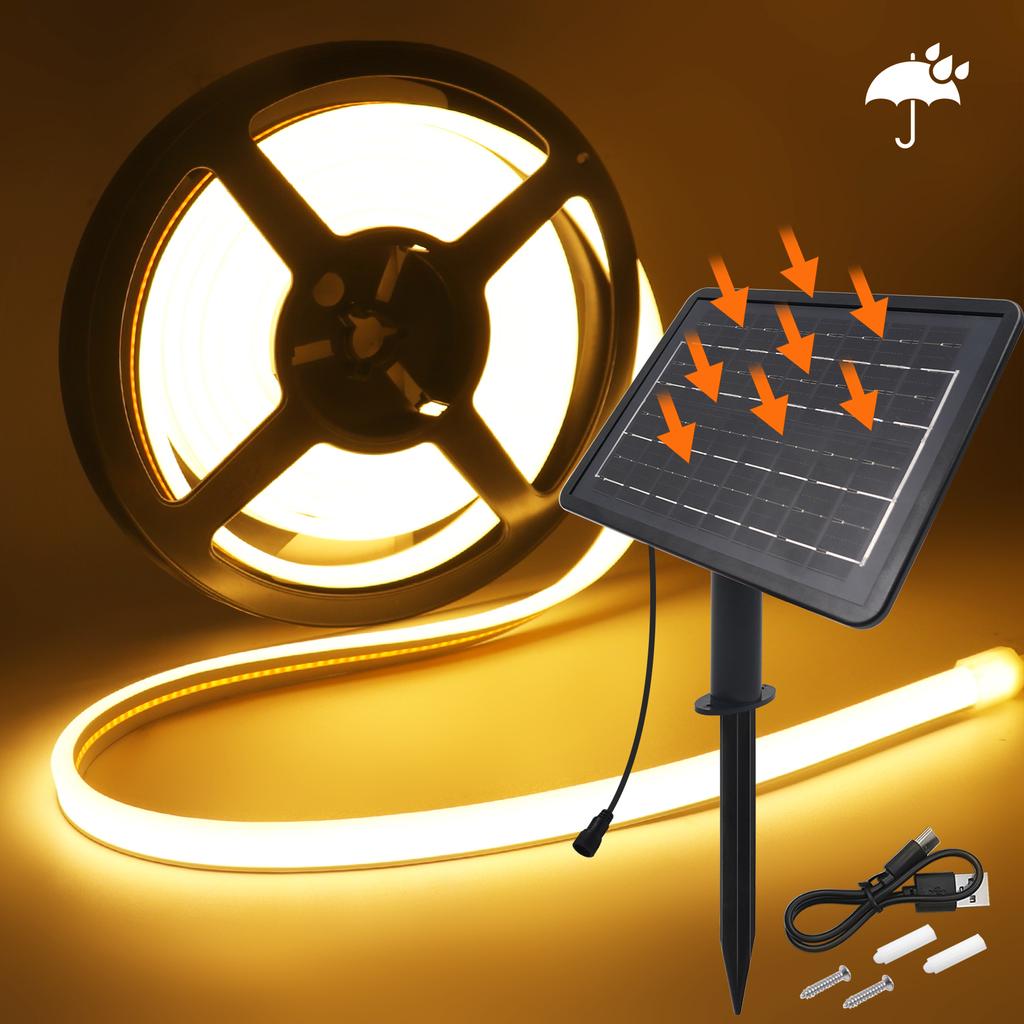 DC 24V Solarbetriebenes COB Neonband Wasserdicht 3000K 4000K 6000K 320 LEDs/M Haus Garten Dekoration Flexibles Band Seil LED-Licht