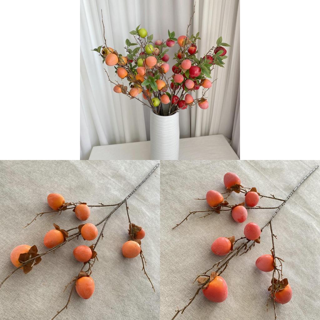 Faux Persimmon Fruit Branch For Home Decor With Foam Painted Berries