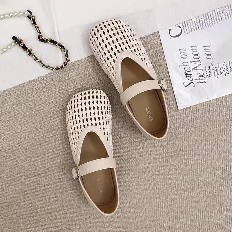 

Women s Sandals Crystal Rhinestone Fishnet Ballet Flats Brand Design Rivet Mesh Mary Jane Shoes Ladies Loafers Luxury Sandals 35