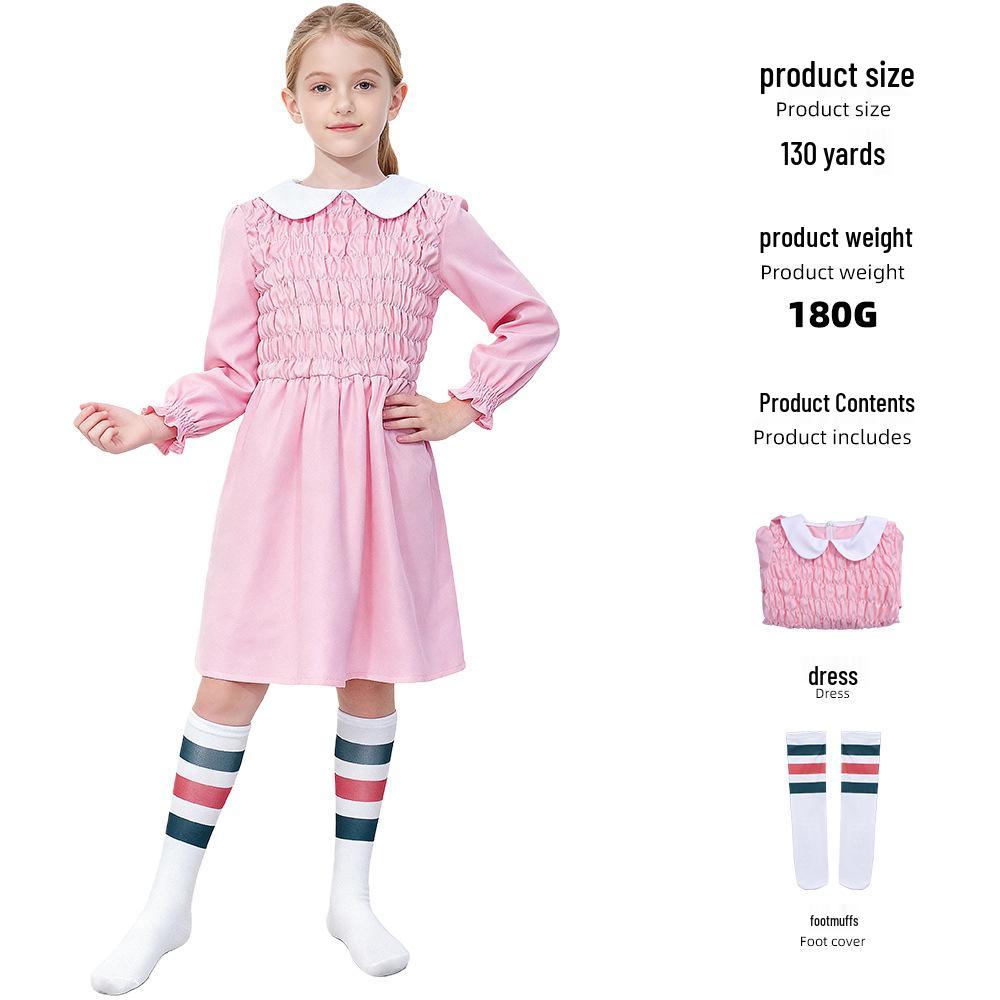 Stranger Things Eleven Cosplay Costume - Pink Dress for Girls Adult 2XL