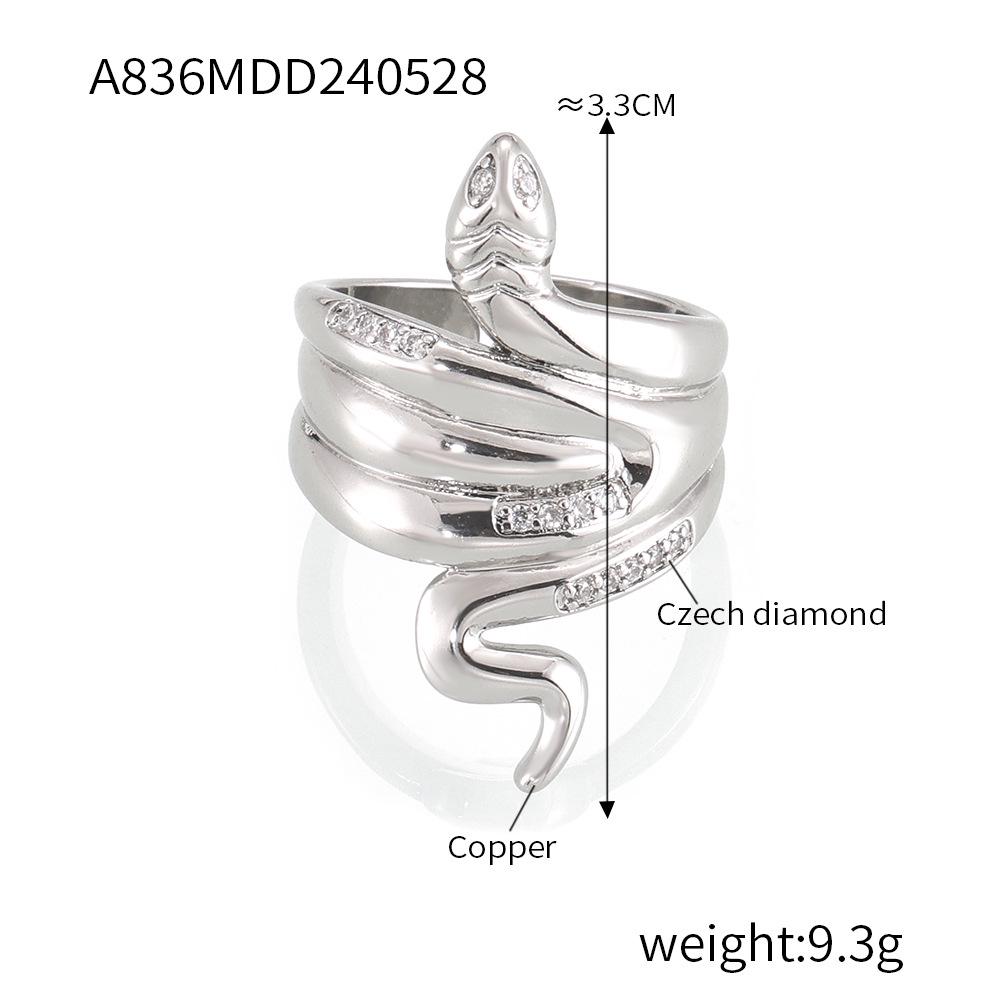 Gold-Plated Diamond Snake Ring: Adjustable, Elegant, Trendy Design One Size