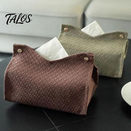 Space Saving Bedroom Storage Bag PU Leather Tissue Box Holder, with Snap Design, Portable Foldable Decorative Balcony Napkin Facial Paper Organizer