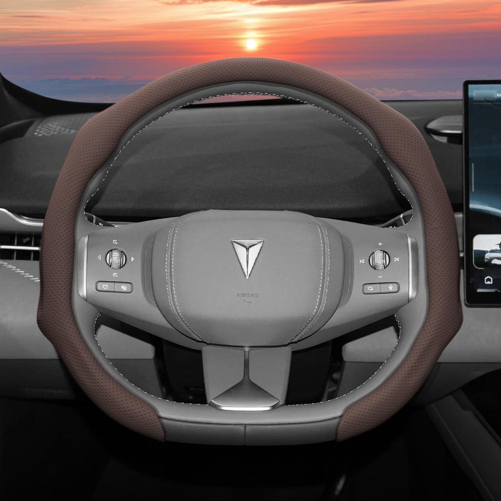 vcxja9 Suitable for Gwm Deepal Perforated Leather Steering Wheel Cover, Non-Slip, Sweat-Absorbent, Breathable, Integrated Snap-On Protective Case