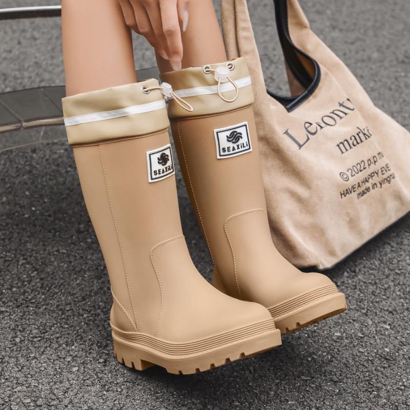 New medium tube rain shoes, women's non-slip water shoes, fashion water boots, thick-soled rain boots and velvet work rubber shoes