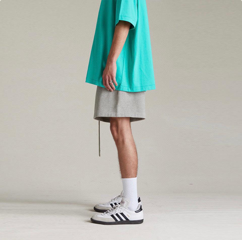 Essentials Mid-Waist Leather Label Fleece Casual Shorts