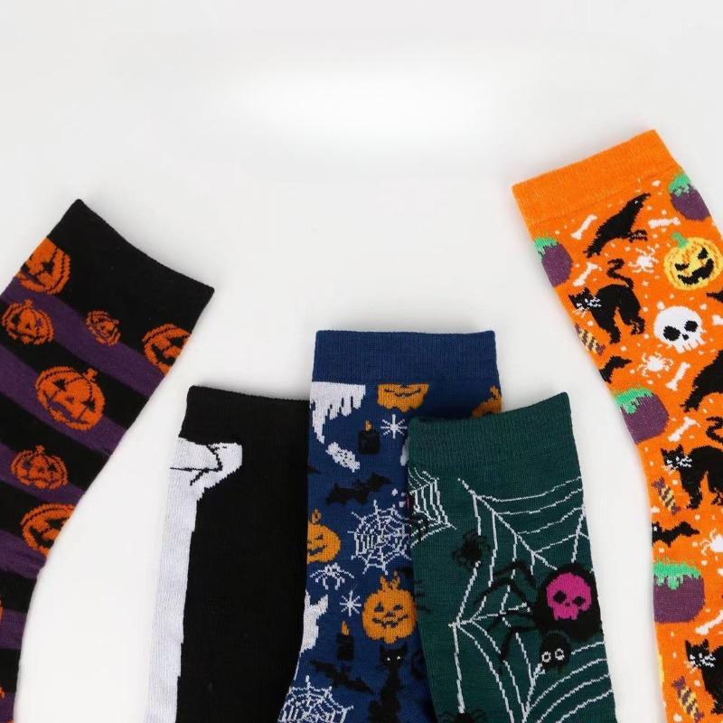 Halloween Damsockor Personlighet Harajuku Varma Sockor Enkla Långa Sockor Mode Vår Höst för Kvinnor Män Mellanlånga Sockor