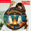 2D Flat, 1pc Decorative Plaques and Ornaments Sign, Round Aluminum Happy Halloween Coastal Ghost Hanging Plaque, Campfire Pumpkin Starry Farmhouse